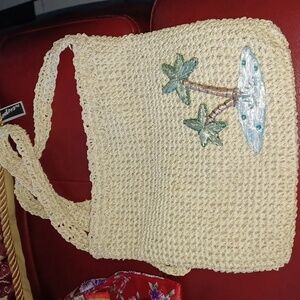 Cappelli Vintage Tropical Straw Bag With Palm Trees & Island